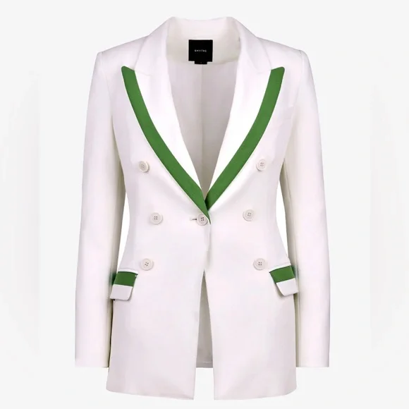 NEW NWT SMYTHE Taped Not A DB Blazer Jacket In Tennis Ivory & Green - Picture 2 of 9